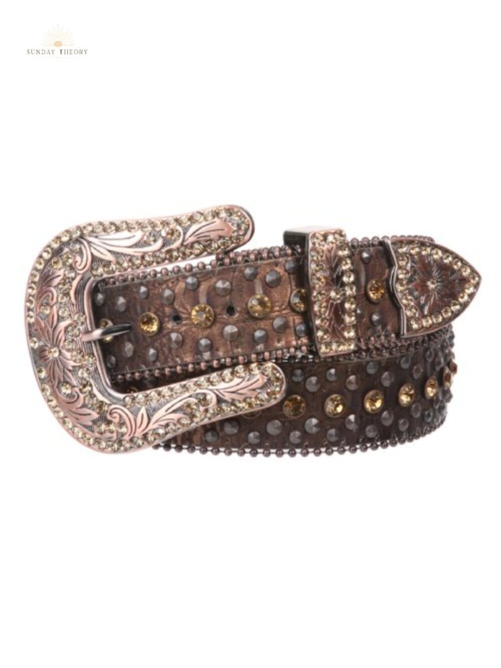 Western Faux Alligator Rhinestone Studded Leather Belt